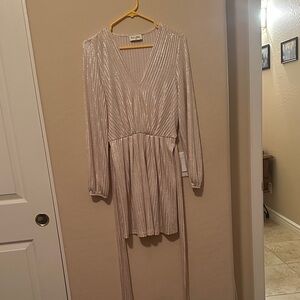 Elegant Long Sleeve Silver Dress